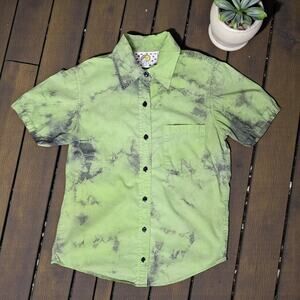 BIG BUD L.A 100% Cotton Green Tye Dye Button Up Short Sleeve Top Shirt XS